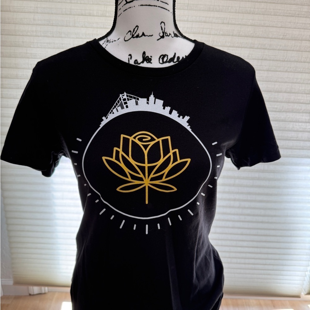 Golden State Warriors Next Level Apparel Black Tee with Gold and White Design